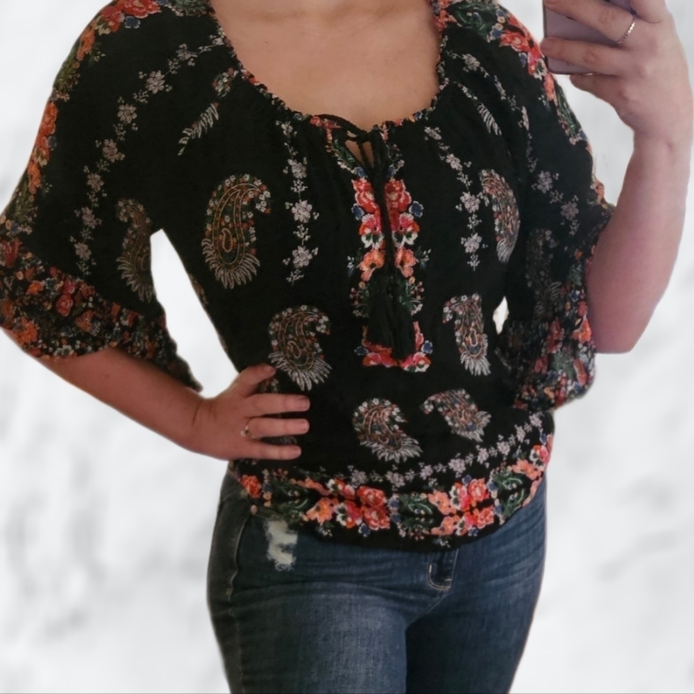 Bila Black Floral Blouse